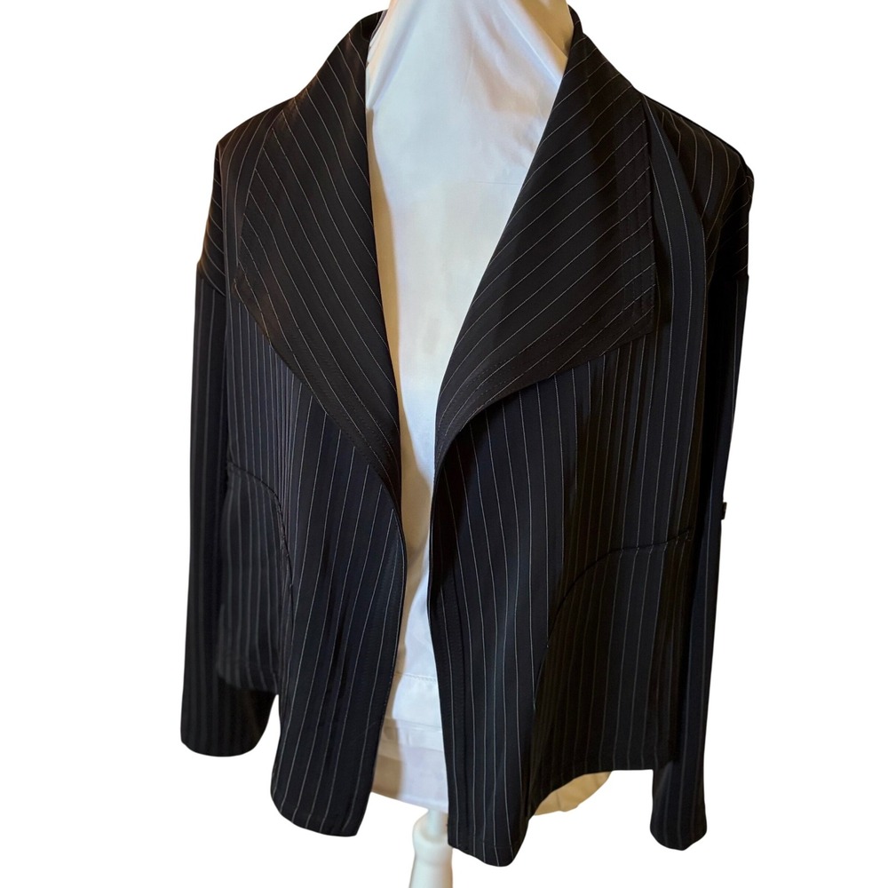 NWT M‎ Max Studio Pinstripe Blazer Jacket Women's Open Front Roll Tab Sleeve